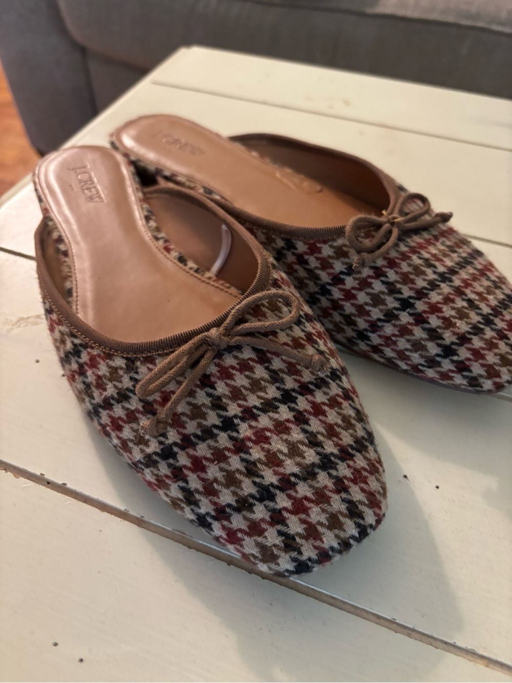 J. Crew Houndstooth Slip-On Mules in Brown, Cream & Black